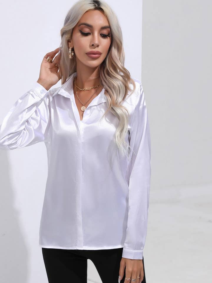 NINEXIS - Wholesale Button Down Shirt - Women's - CWTBLL0692_Button Down Silky Satin Long Sleeve Top35
