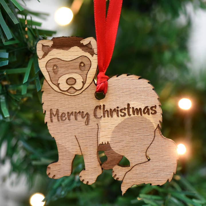 Decorazione natalizia in legno con furetto di buon Natale per la vendita all'ingrosso da parte di Hoobynoo