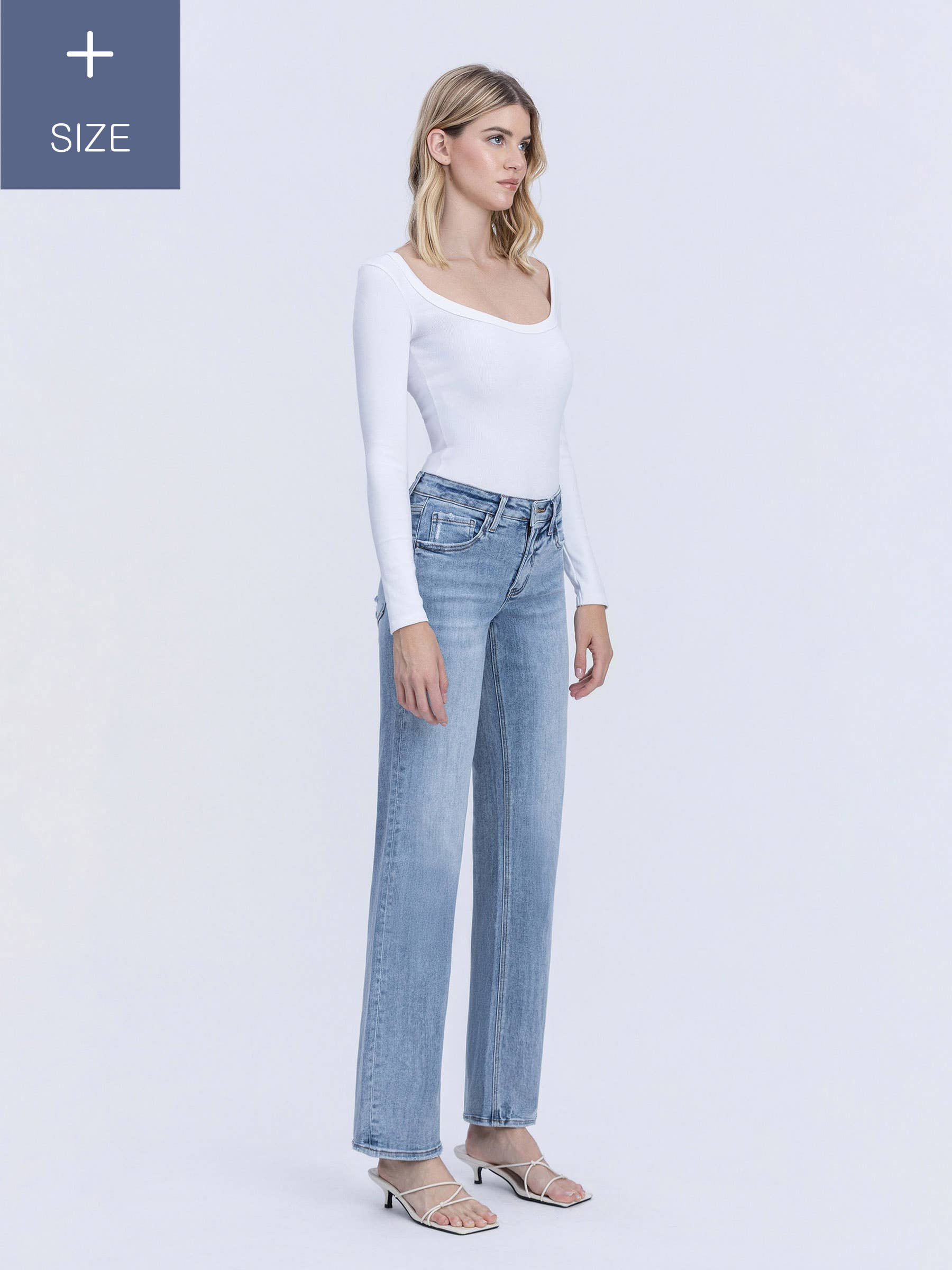 UBESTRIDELIG SLIM BREDE JEANS I STORE STØRRELSER MED MAVEKONTROL MED MELLEMHØJDE LV1358-P for engroshandel på Faire5