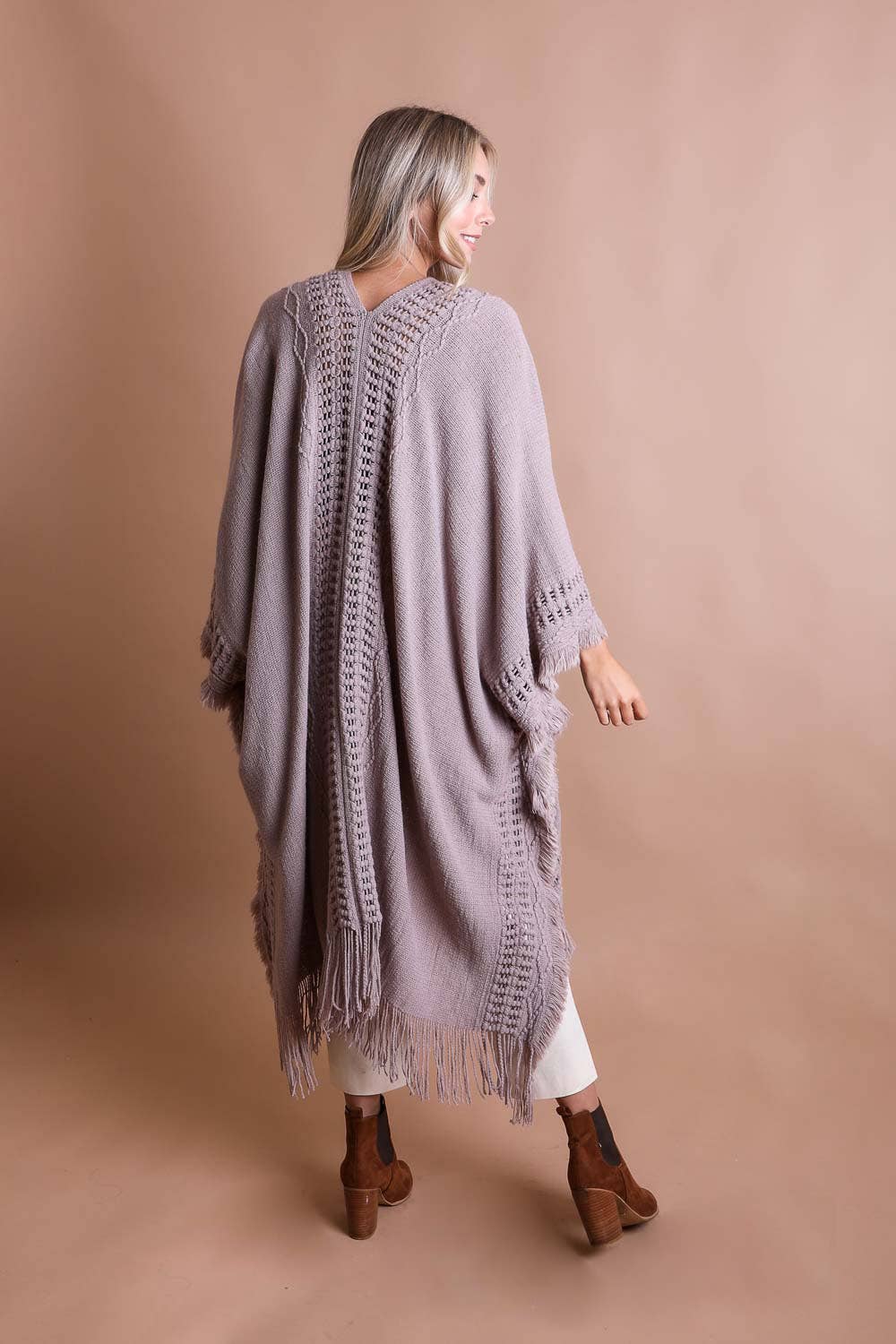Leto Accessories - Wholesale Kimono - Women's - Bestselling Open Work Frayed Border Bohemian Ruana1