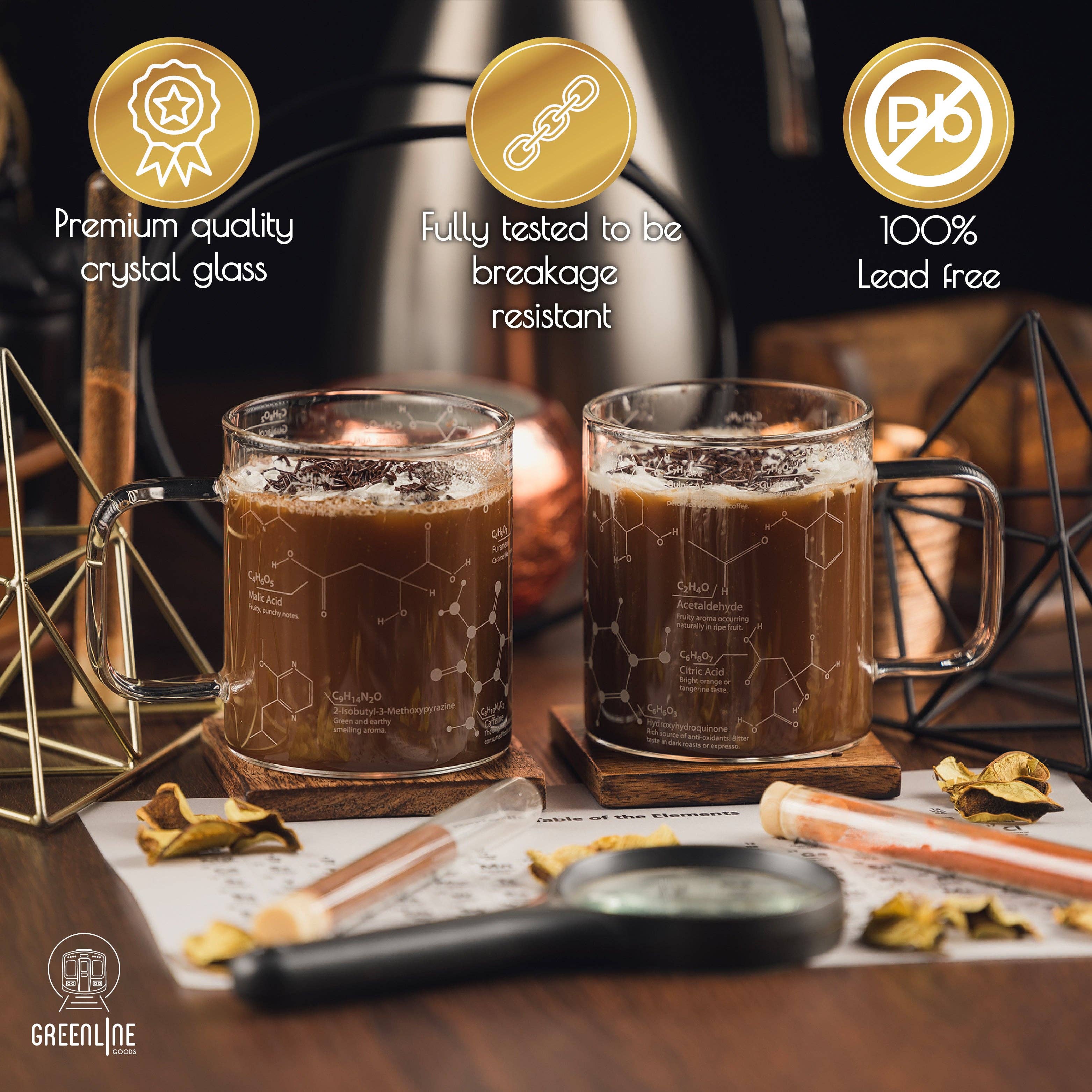 Greenline Goods - Wholesale Coffee Mug - Modern Glass Coffee Mug - 16 oz Tumbler Science of Coffee Glass (Set of 2)5