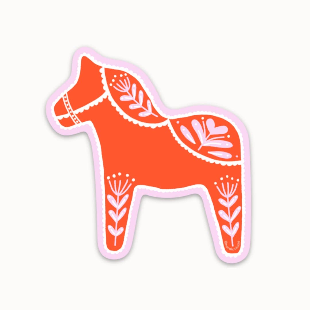 Nordic Nicole - Wholesale Sticker - Swedish Dala Horse Sticker (Red/Pink)