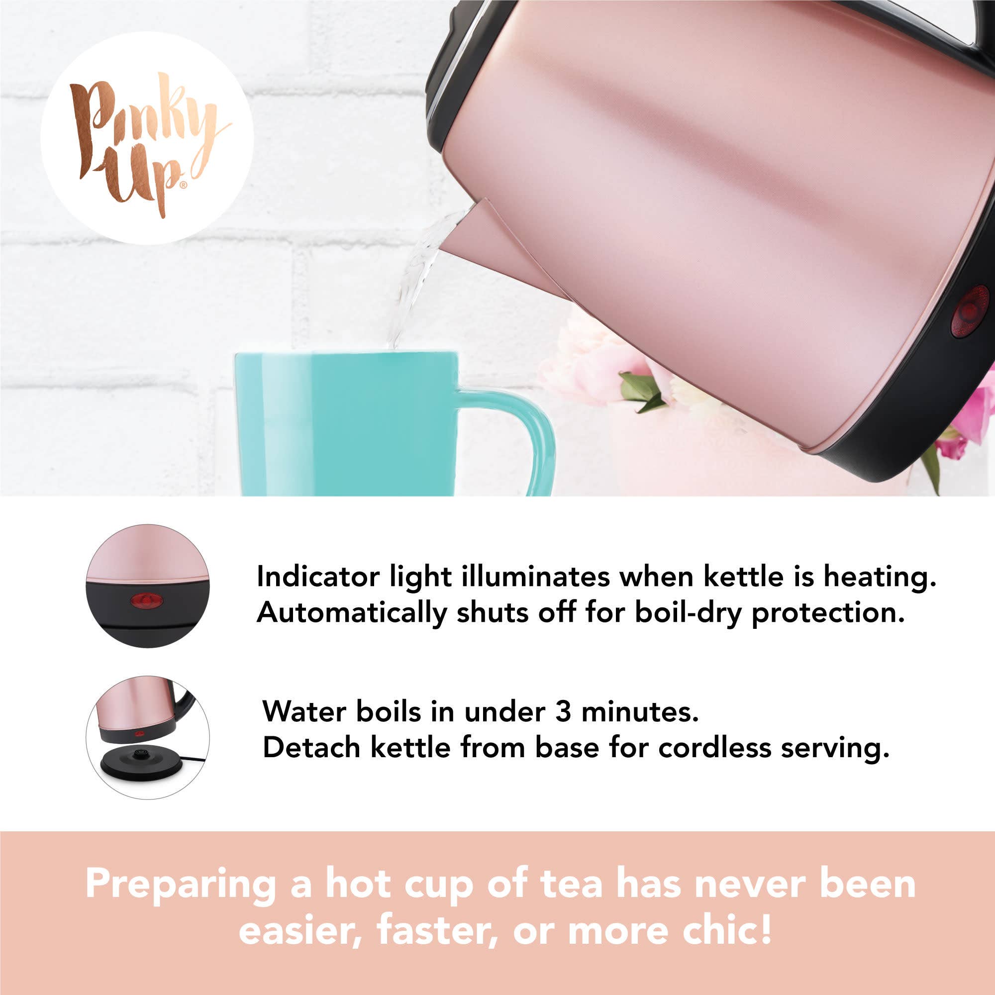 Pinky Up - Wholesale Electric Kettle - Parker™ Stainless Steel Electric Tea Kettle 56oz Rose Gold5