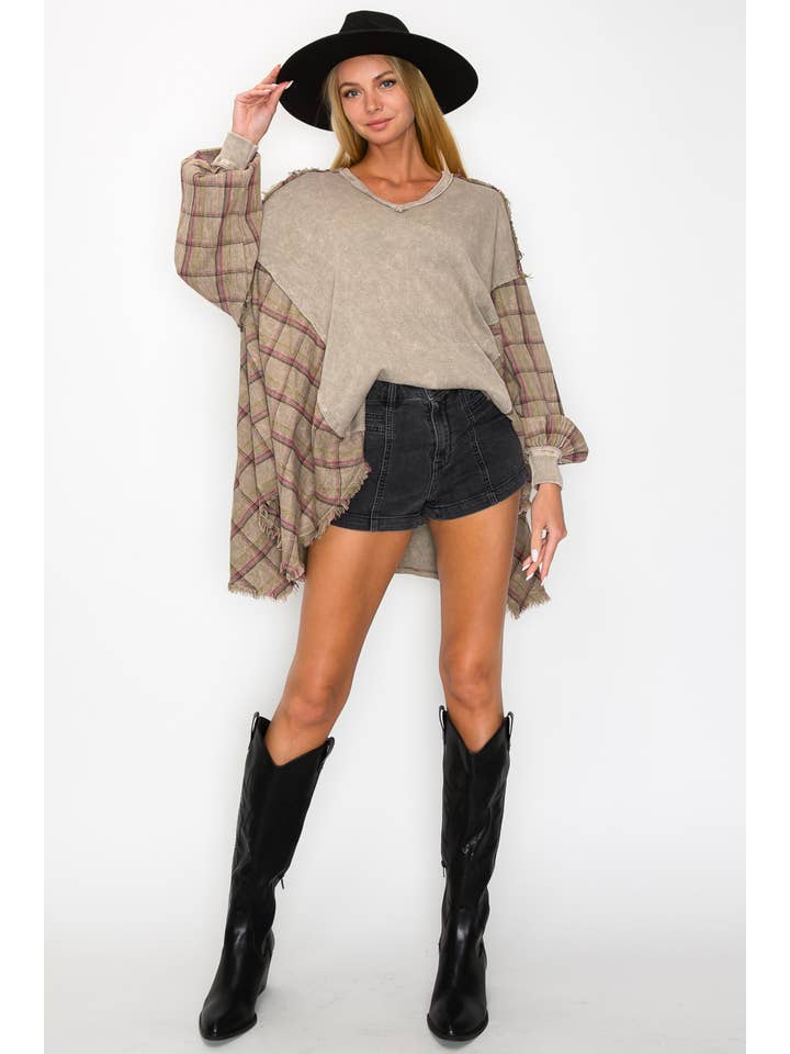 J.Her - Vente Tunique – femme - Top surdimensionné Boho avec flanelle à carreaux, taille HT414414