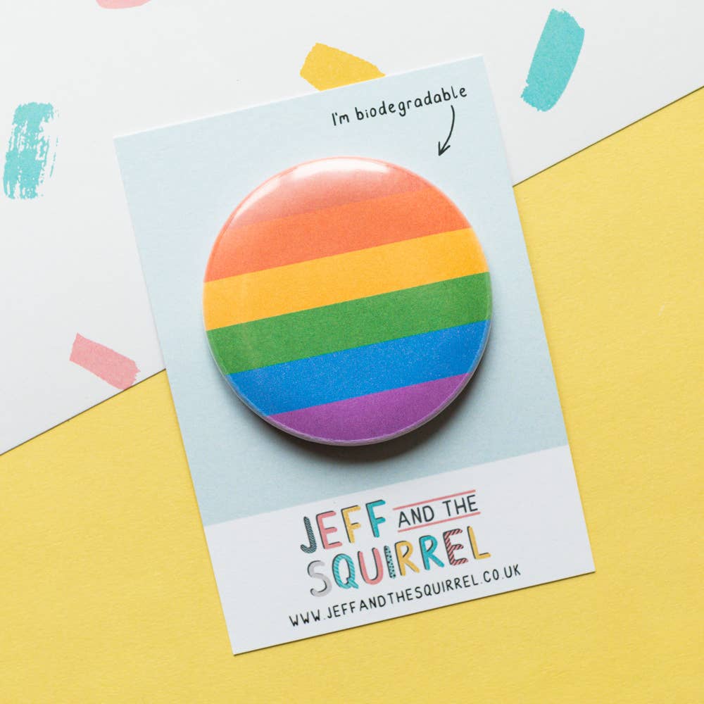 Jeff and the Squirrel - Wholesale Badge Accessory - Women's - Gay Pride Flag Biodegradable Badge | LGBTQ+1