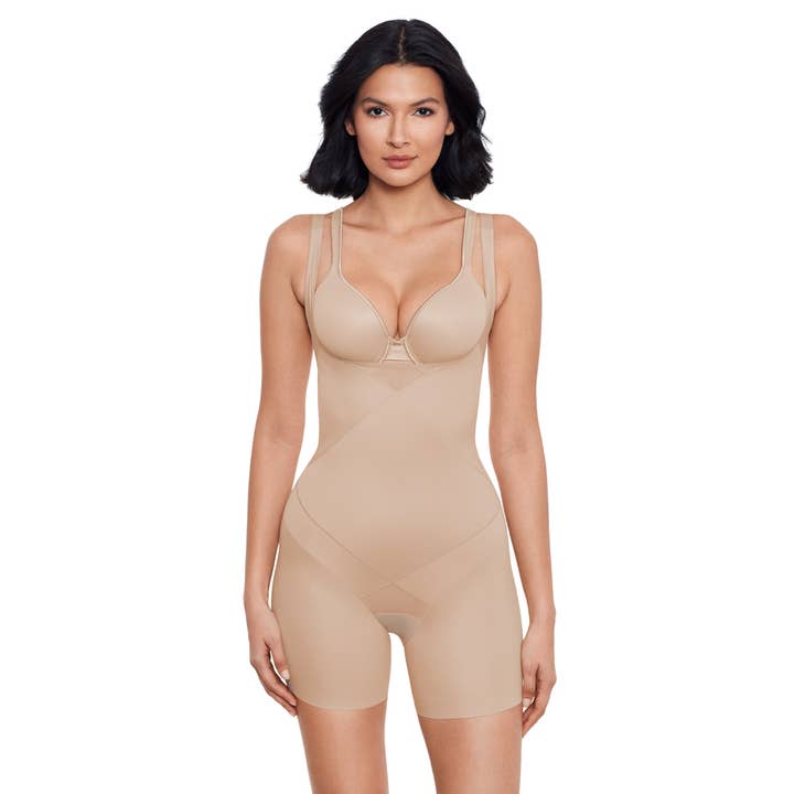 Miraclesuit 2412 Tummy Tuck Open Bust Mid Thigh Bodysuit for wholesale by Patricia Eve Ltd