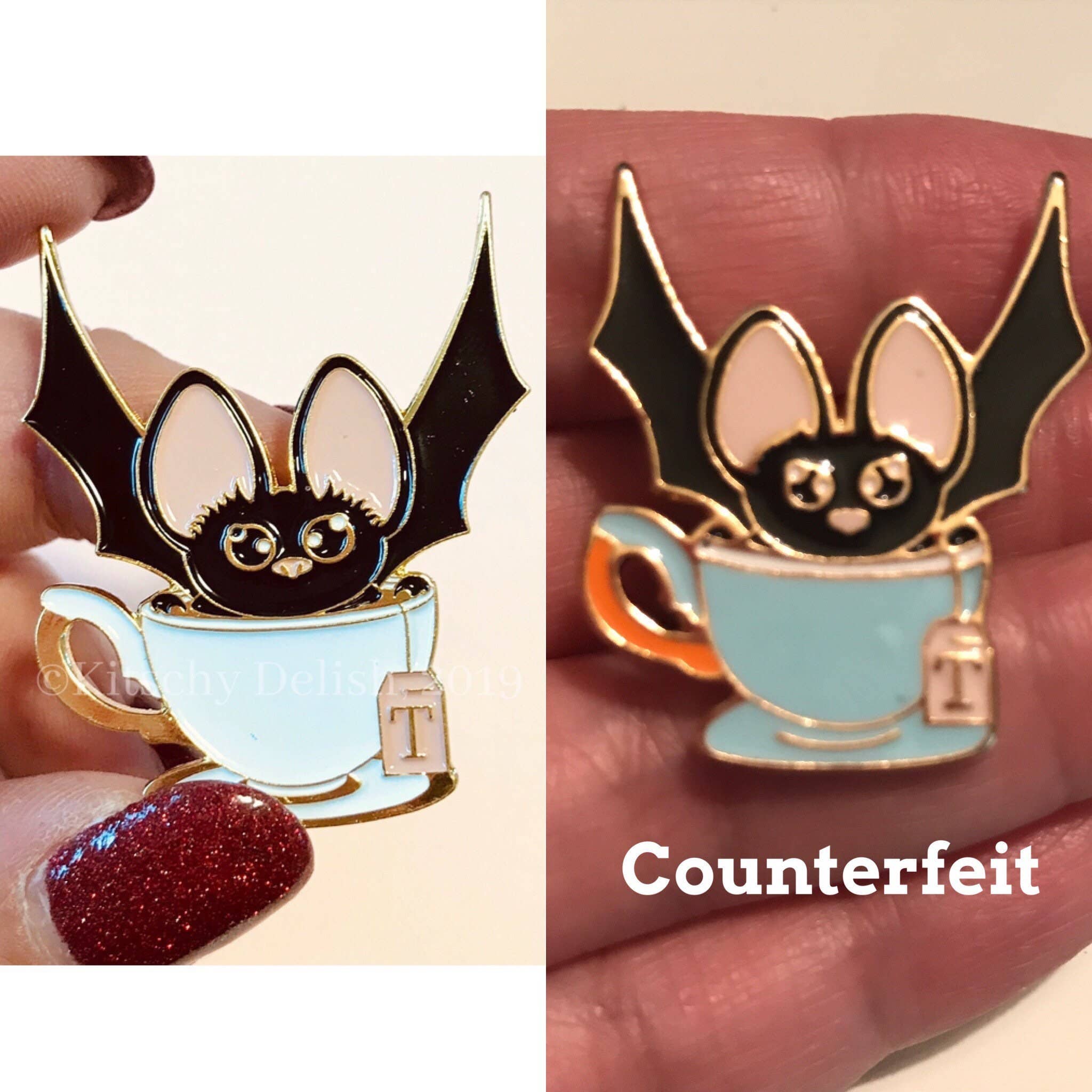 Kitschy Delish - Wholesale Lapel Pin/Button - Bat + Tea soft enamel pin!5