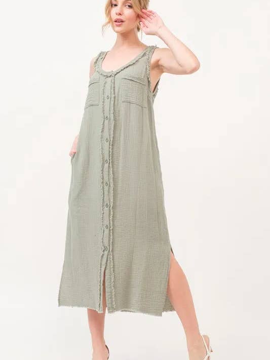 Sage And The Why Washed Gauzed Patch Pocket Tank Midi Dress for wholesale on Faire