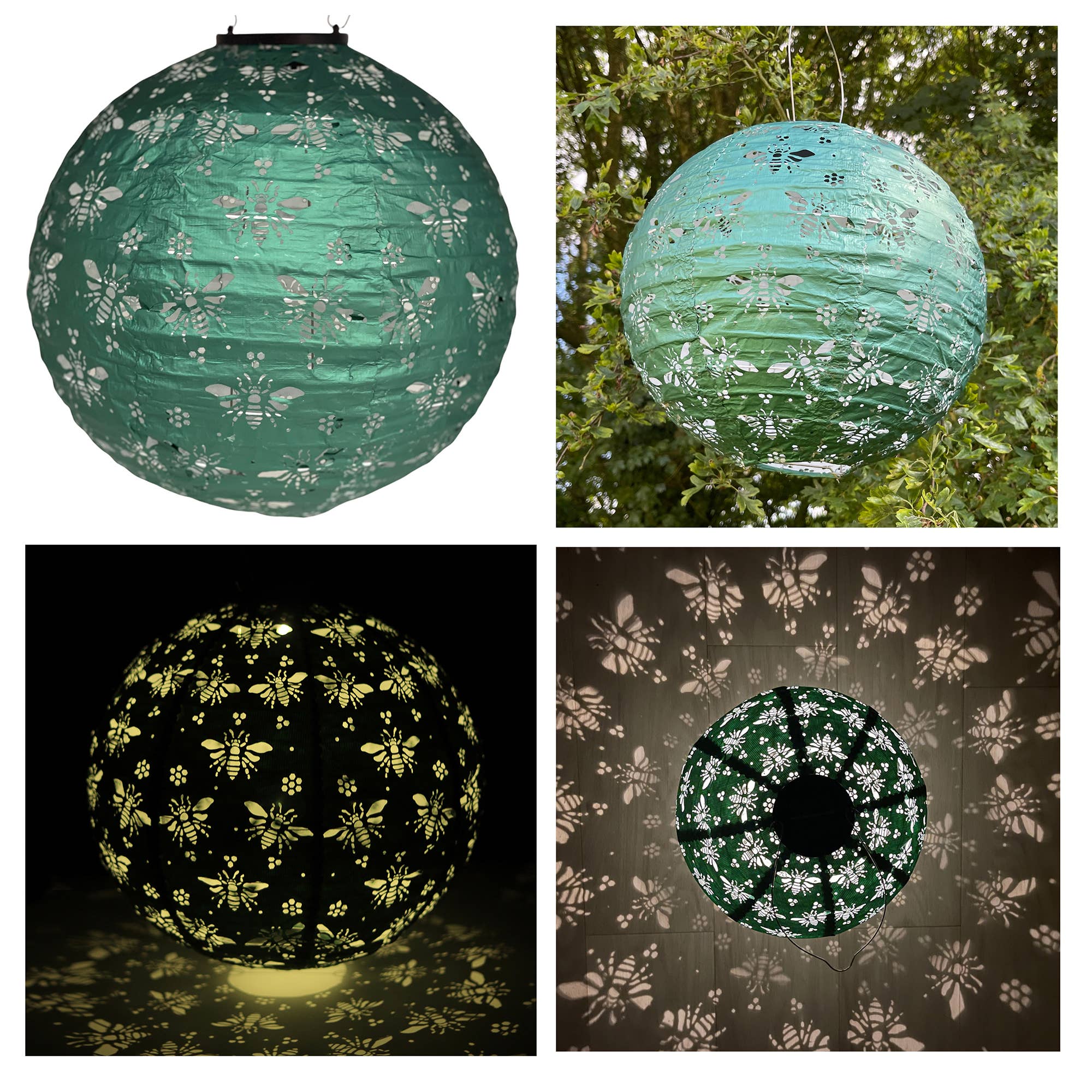 Delicious Designs Ltd - Wholesale Lantern - Solar Lantern - Green Bees 30cm4