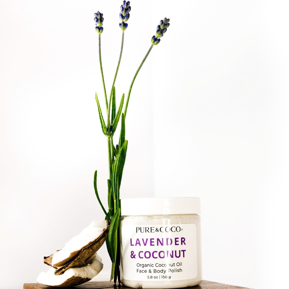 Pure & Coco | Organic Coconut Oil Face & Body Skincare - Wholesale Facial Exfoliant/Scrub - Lavender & Coconut Organic Coconut Oil Face & Body Polish0