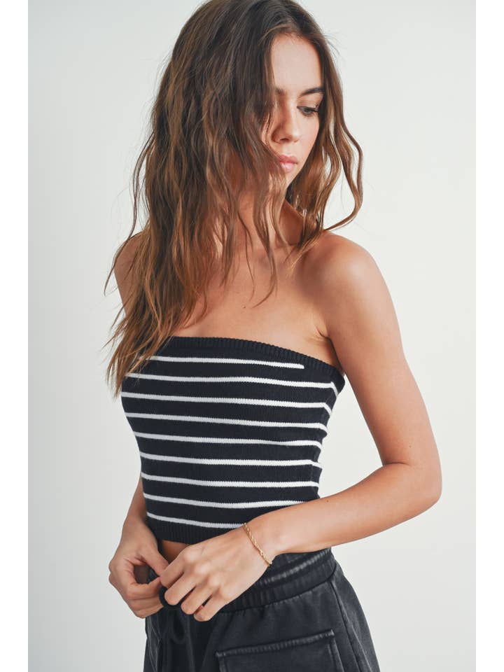 BUTTERMELON - Venta al por mayor Jersey corto de punto - Mujer - Suéter de tubo a rayas - BMW72594