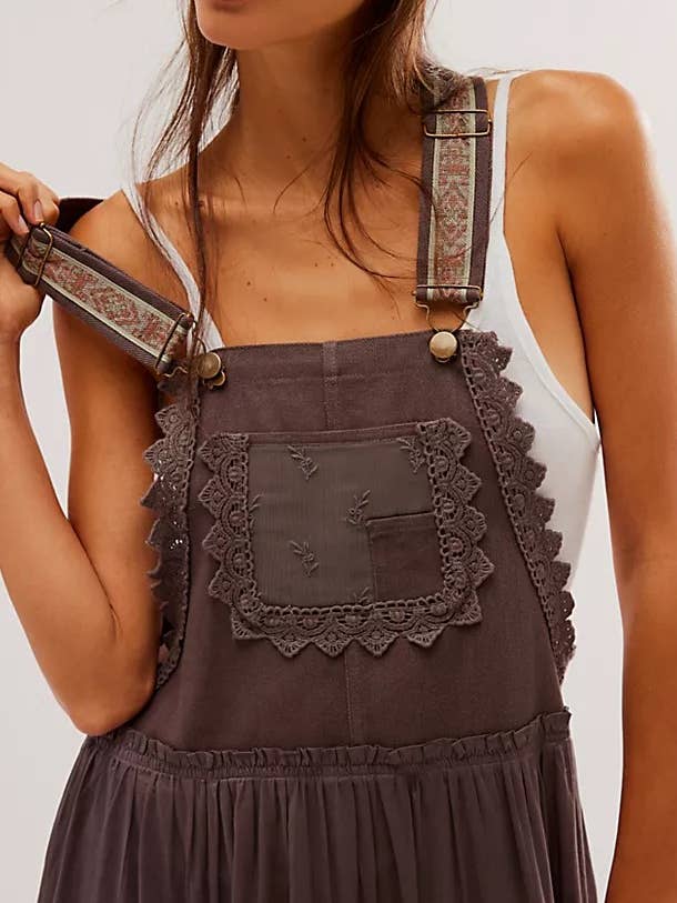 Rosa Clothing - Wholesale Overalls - Women's - Bohemian Flowy Lace tiered Bib Maxi Dress