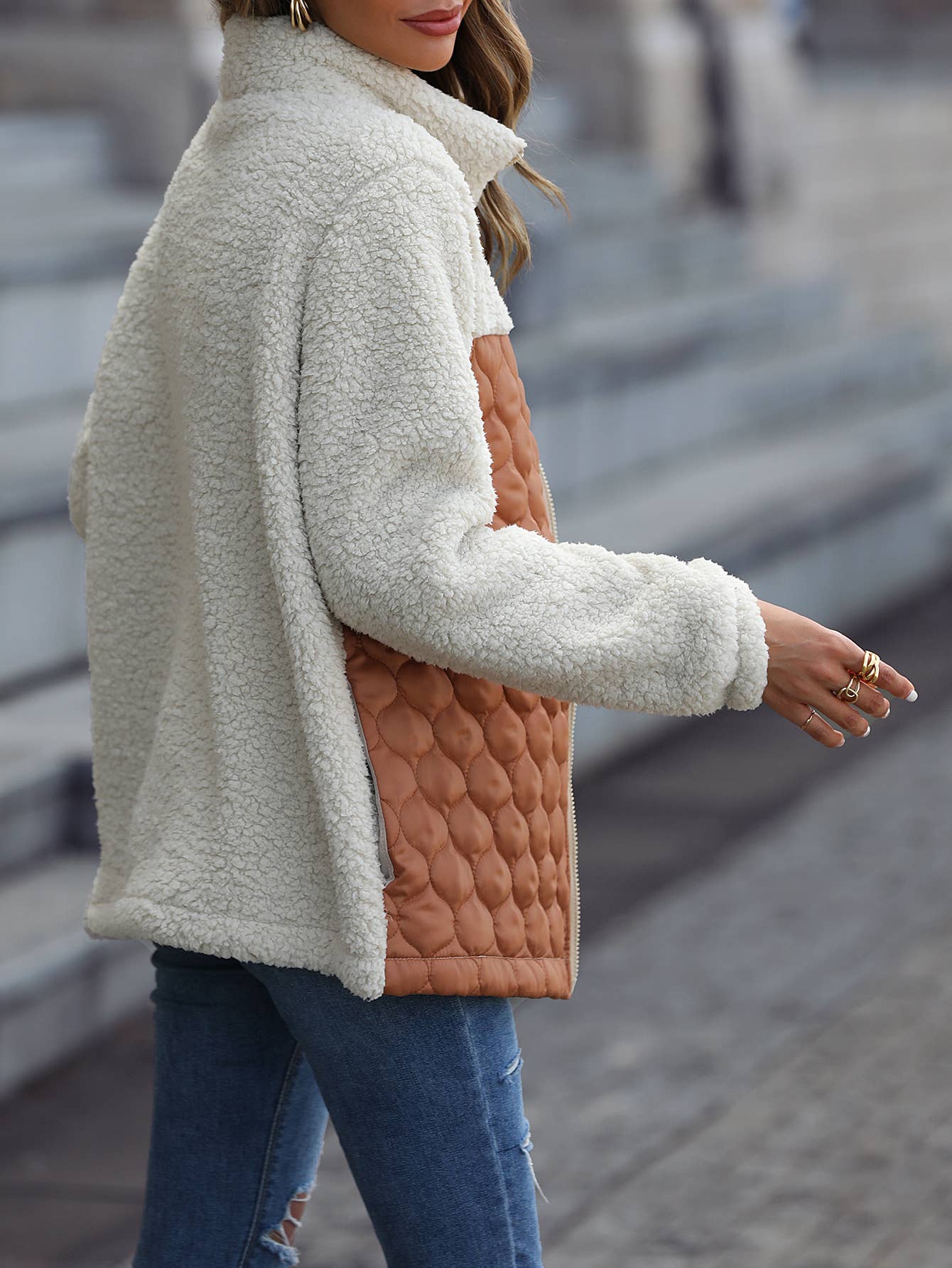 HIDDENBRAND - Wholesale Jacket - Women's - Paneled sherpa full zip jacket14