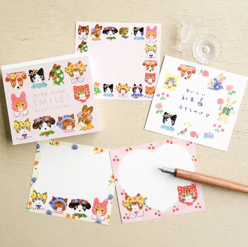「FUNJI」In Japan - Wholesale Notepad - Aiko Fukawa Block Memo Pad | Niko Niko SMILE Animal Note Set7