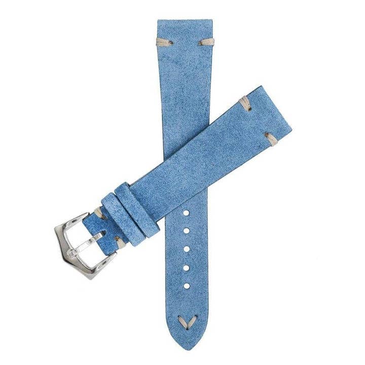 Bracelet de montre en cuir vintage en daim bleu clair pour la vente par MilanoStraps