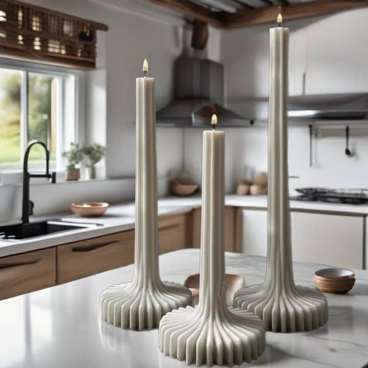 Karly’s Candles - Wholesale Tapered candle/candlestick - Vase Stripe Candle, Beeswax Taper Candle, Ribbed Taper,10inc1