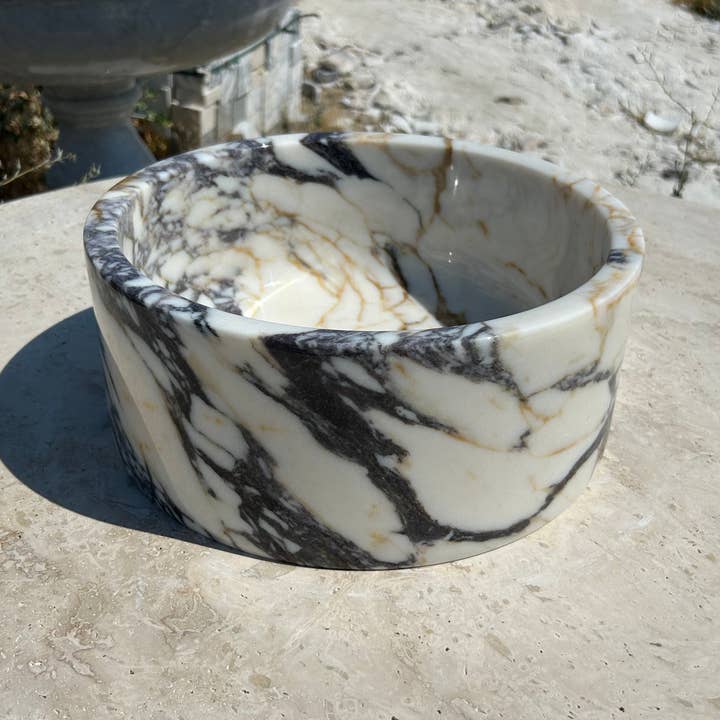 Arbon Marble - Venta al por mayor Conjunto de accesorios de baño - Lavabo Calacatta Viola, lavabo redondo de mármol blanco de 16 pulgadas, encimera de baño para granja rústica