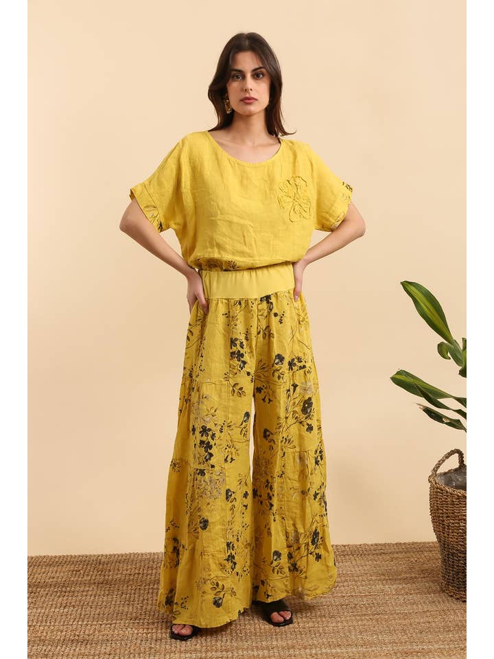 LÉA & LUC - Wholesale Pants – Women's - Floral print trousers in 100% Linen REF. 3052616