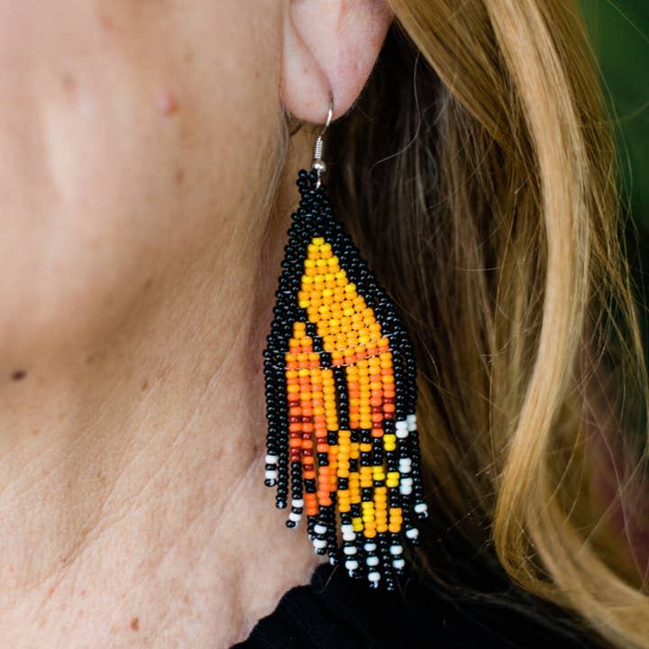Orange Butterfly Wing Fringe Earrings for wholesale by Lucia's Imports