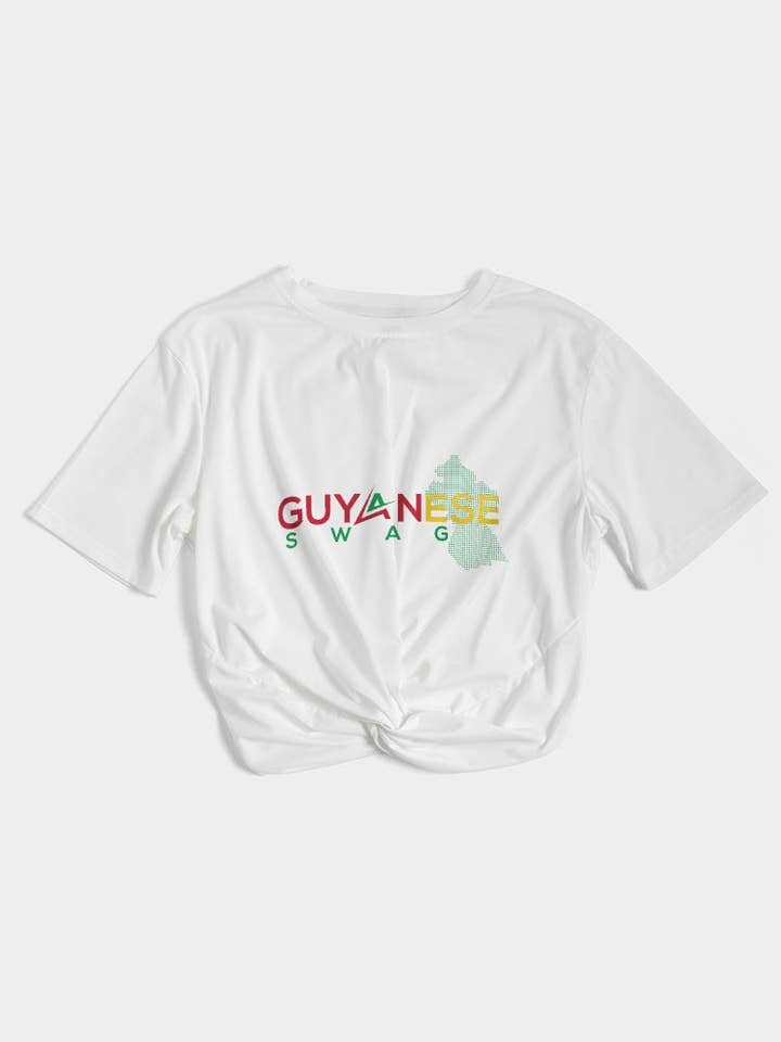 white Guyanese Swag Guyana Map Women's Twist-Front Cropped Tee for wholesale on Faire2