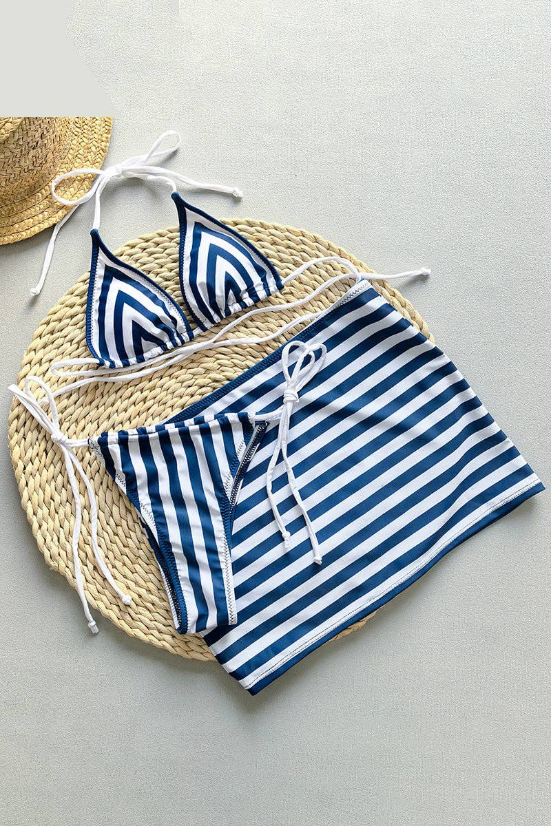 WHITE Striped Bikini and Skirt Set for wholesale on Faire3