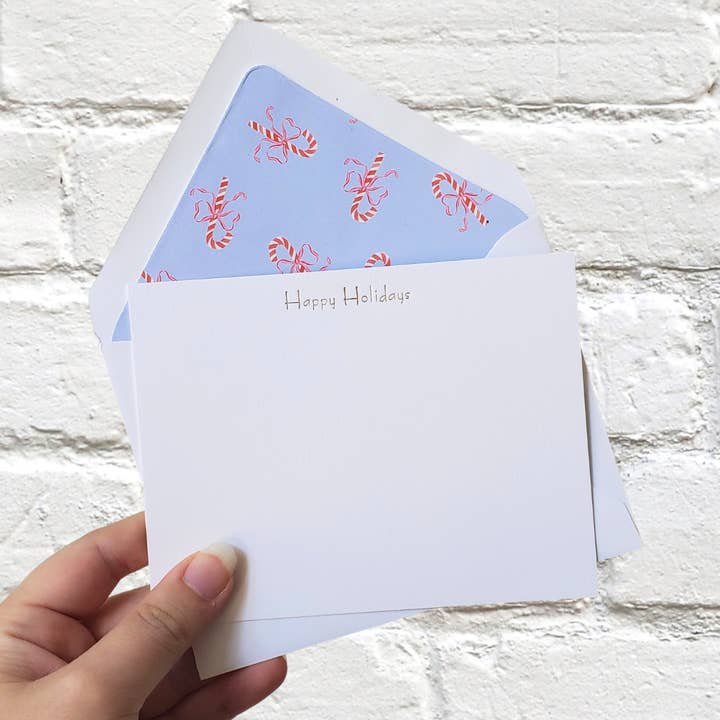 Whimsical Holidays - Gold Foil Stamped Flat Notecard Set for wholesale by Chirps and Cheers