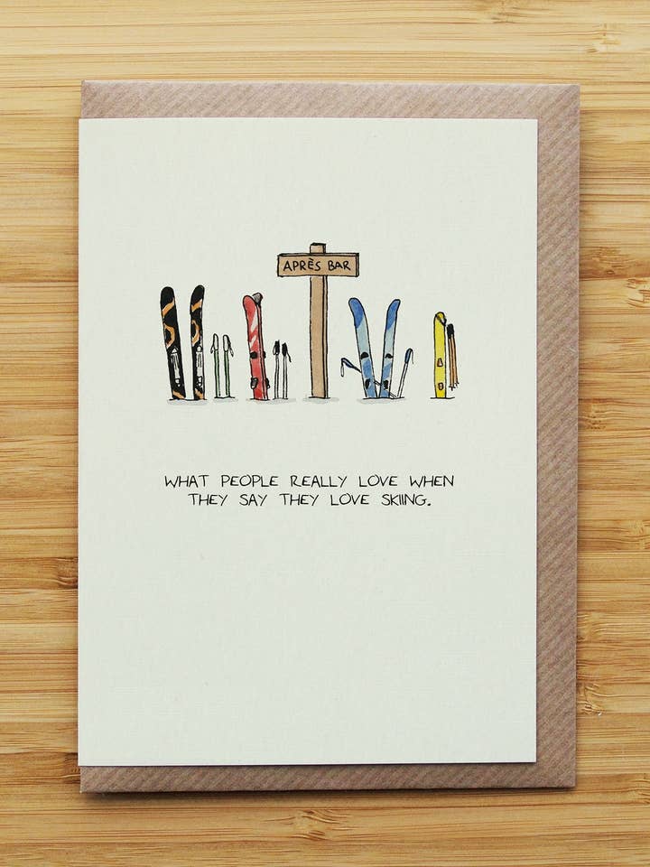Apres-Ski Card - Funny - Skiing - Recycled Card for wholesale by RossJDesigns