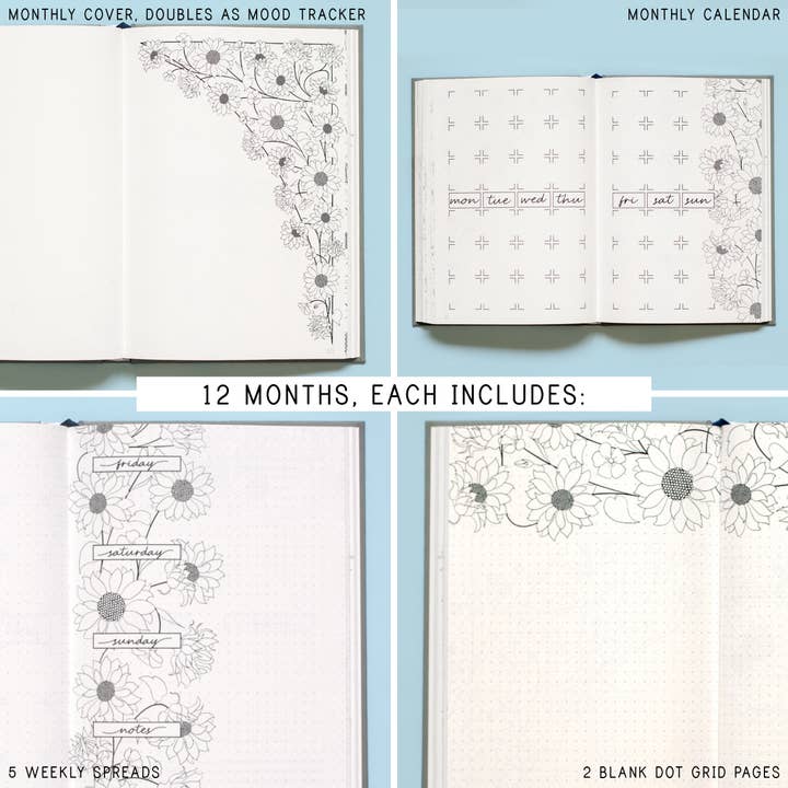 LILLA Journals - Wholesale Journal/diary - Floral Weekly Bullet Journal | Undated illustrated planner12