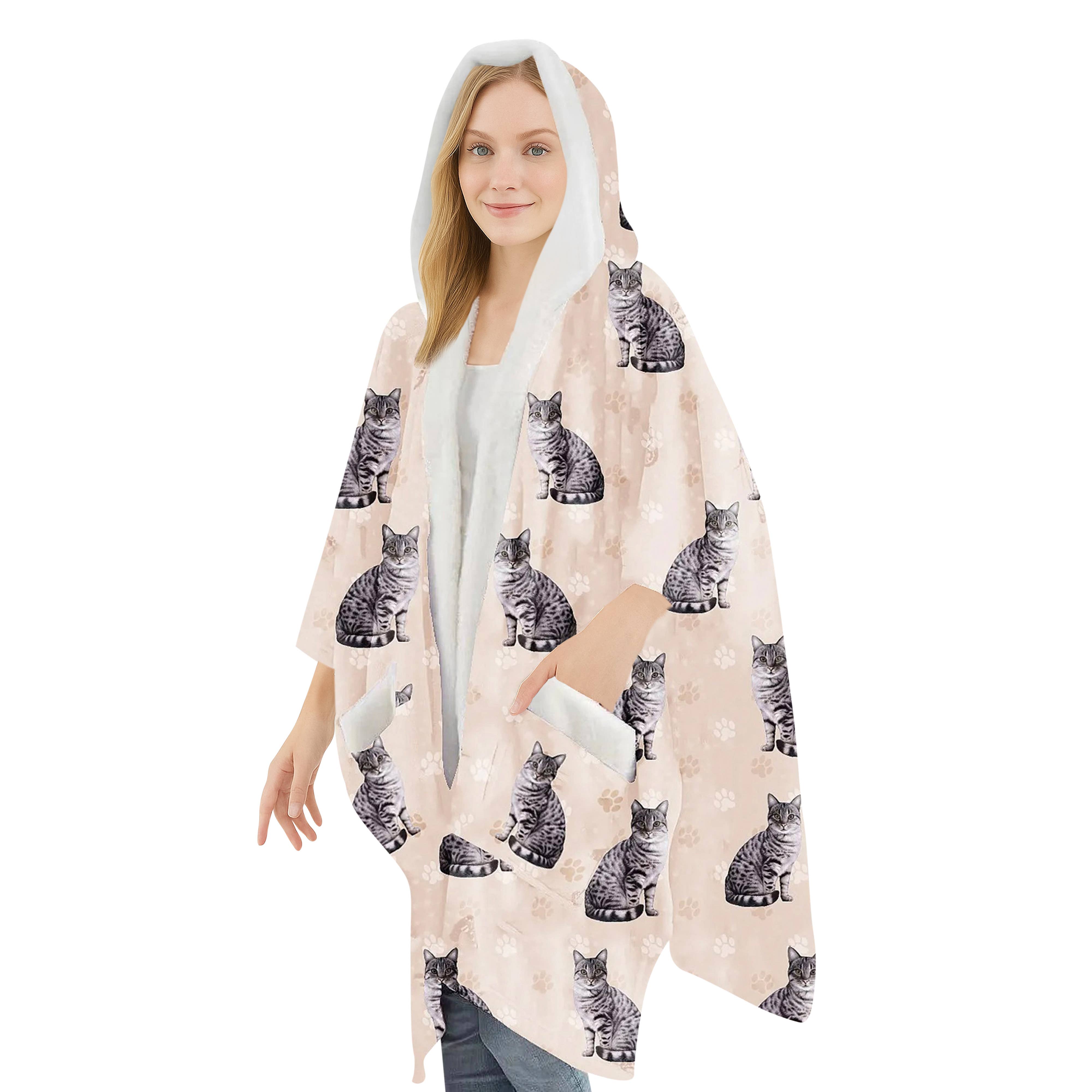 E&S Pets - Venta al por mayor Sudadera con capucha - Unisex - Cobija con Capucha Snuggs Wrap Silver Tabby – Manta Ultra Suave de Sherpa para Amantes de Mascotas2