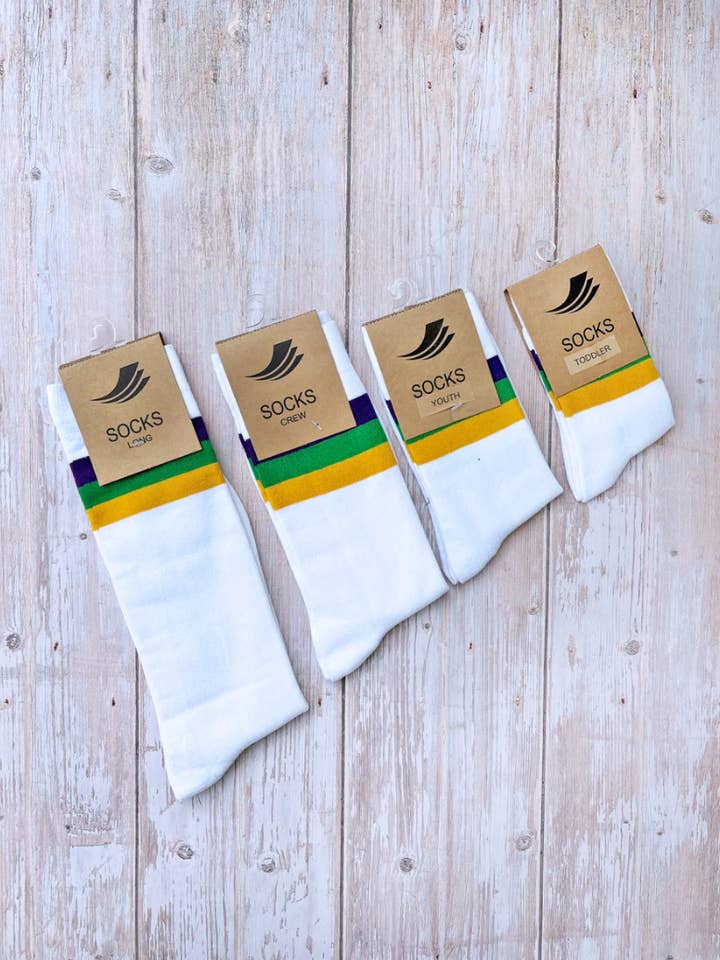 Calcetines de Canalé con Raya Blanca (Niños Pequeños, Niños y Adultos) para venta al por mayor de Mardi Gras Creations