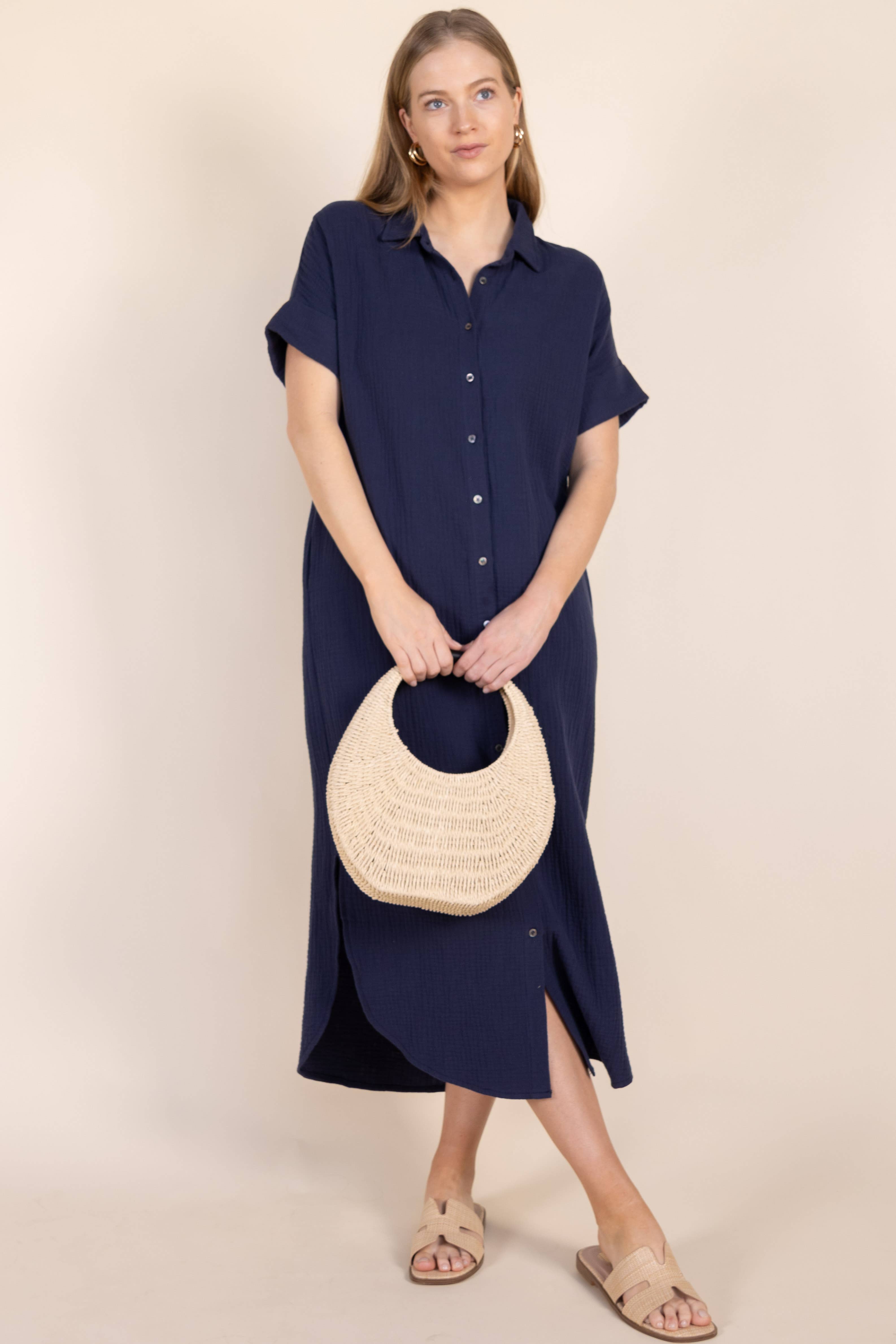 Before You Collection - Wholesale Dress - Women's - 3-Ply Heavy Gauze Button Up Shirt Dress20