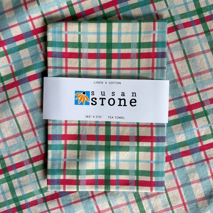 Linen + Cotton Tea Towel with Winter Plaid for wholesale by Susan Stone Design