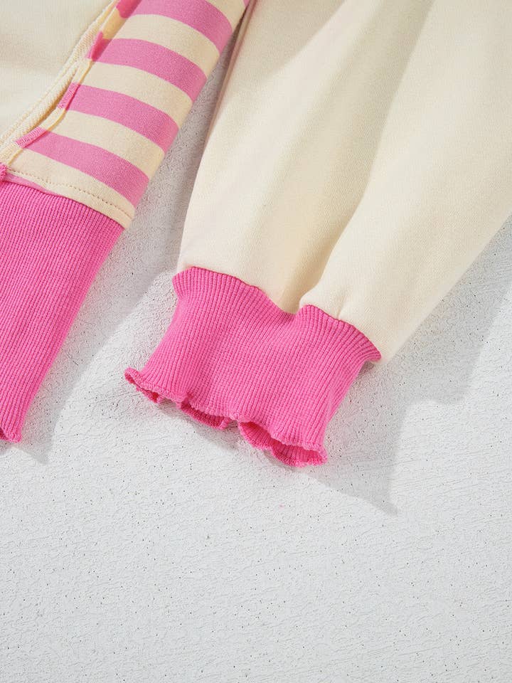 Pink Stripe Juliana Patchwork Terry Knit Top for wholesale on Faire10