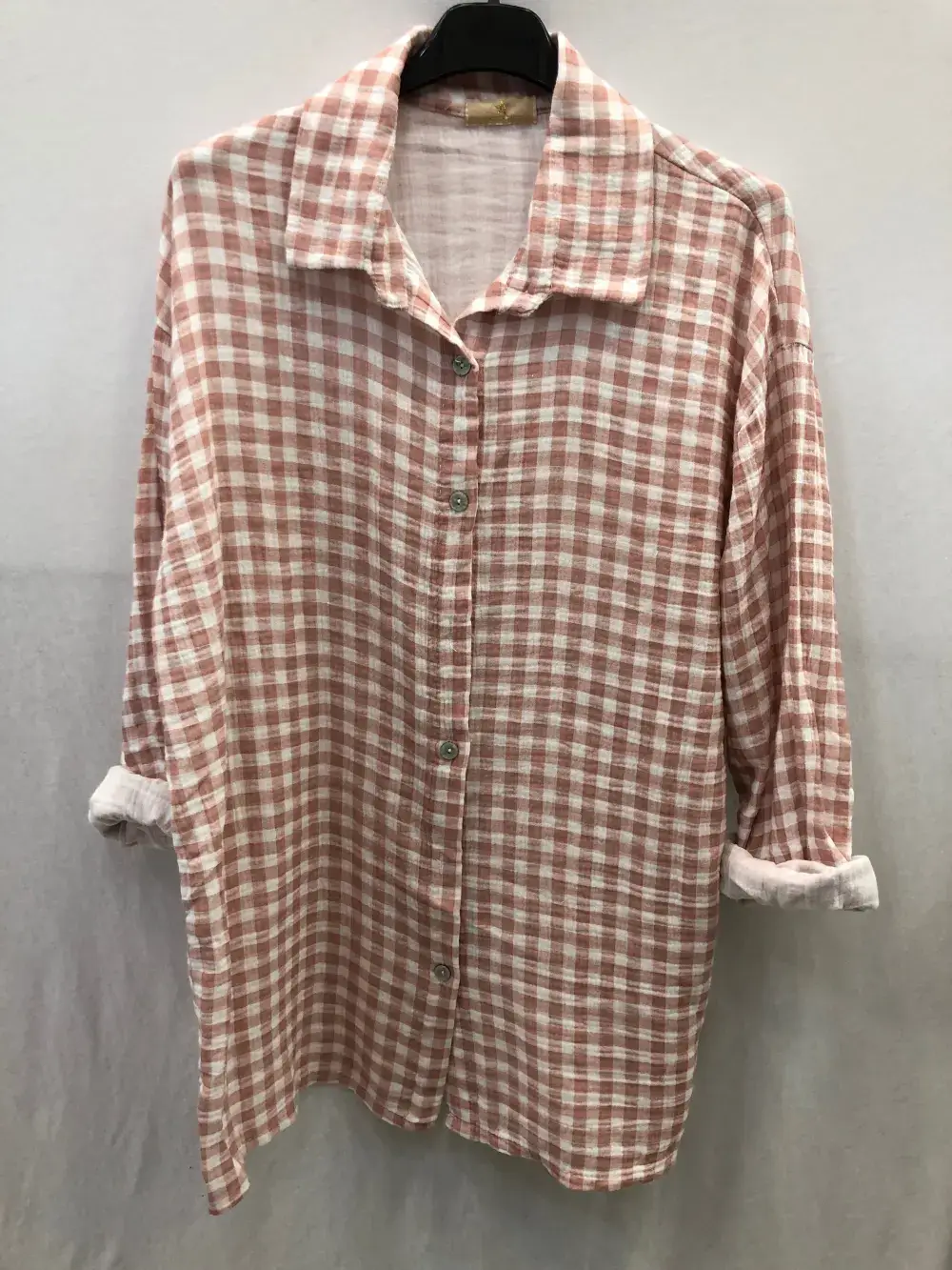 Mimi & Gogo - Vente Chemise à col boutonné – femme - Chemise Vichy Gaze de Coton @2914_ChGazeVichy0