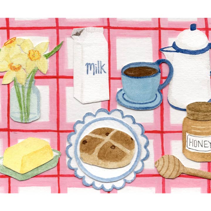 Hot Cross Bun Card for wholesale by Mimi Dickson