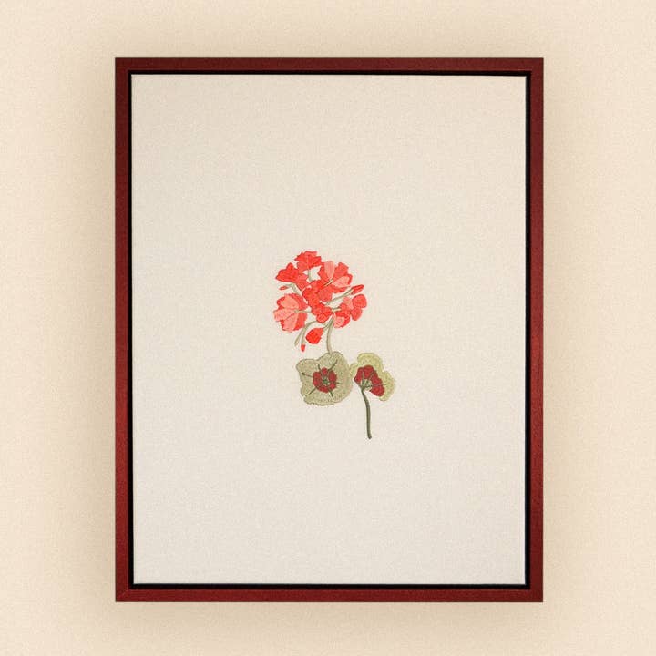 Lienzo de arte bordado enmarcado con geranio para venta al por mayor de Lappliq'