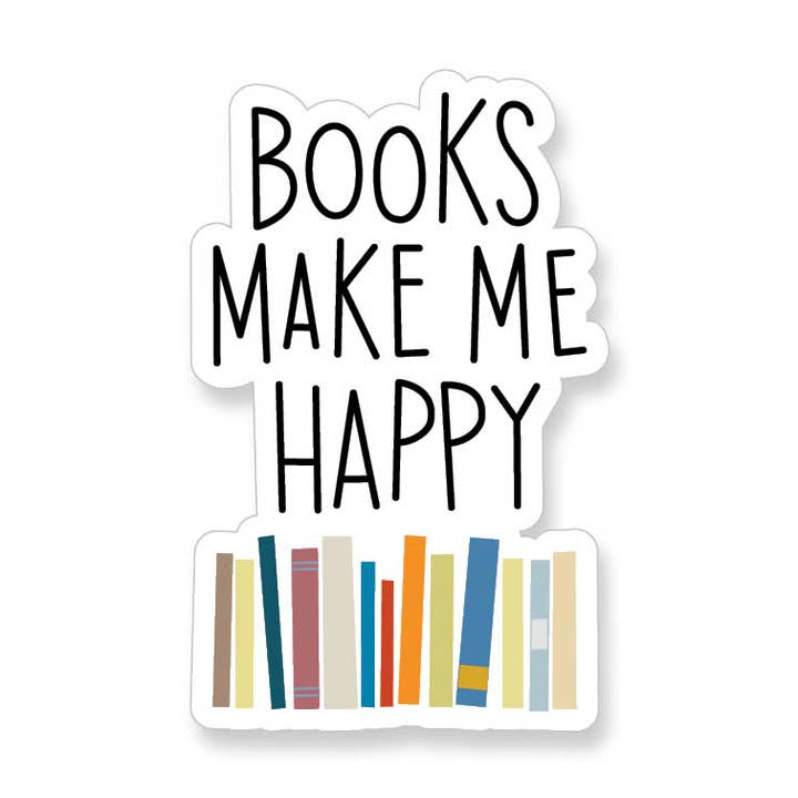 Books Make Me Happy Vinyl Sticker for wholesale by Apartment 2 Cards