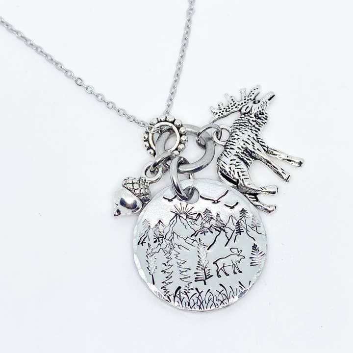 Mountain Moose Hand-stamped Necklace for wholesale by Stamped Serendipity