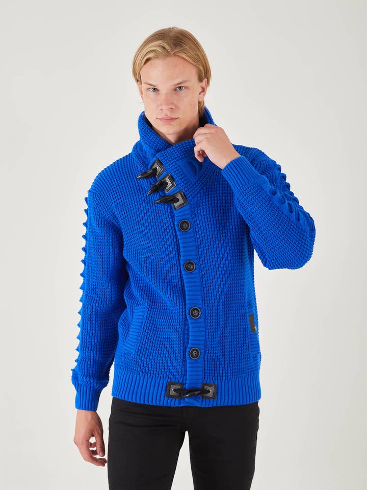 Maglione abbottonato royal da uomo | Righe tinta unita per la vendita all'ingrosso da parte di Suslo Couture