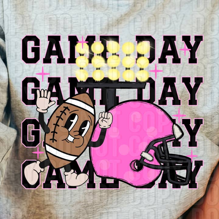 Game Day Gestapelter DTF-Transfer mit pinken Helmen für den Großhandel von K and M Designs