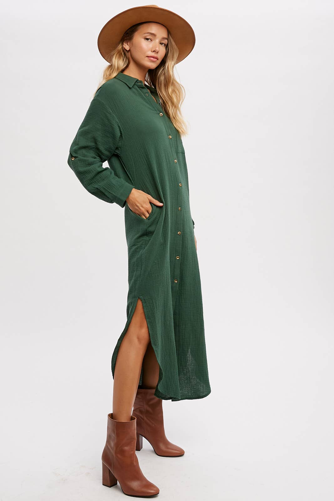 Bluivy - Wholesale Dress - Women's - BUTTON UP MAXI SHIRT DRESS WITH POCKET56