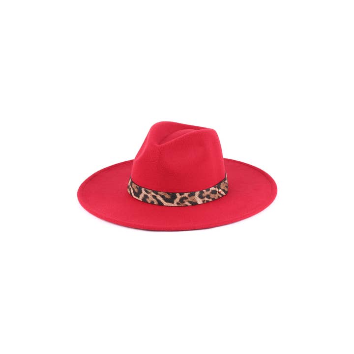 Pink Irene Wholesale - Wholesale Fedora - Women's - FELT FASHION BRIM HAT WITH LEOPARD ACCENT1