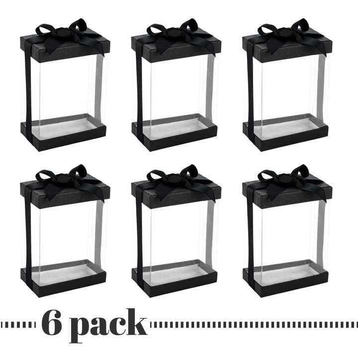 Hammont - Wholesale Gift Box - Clear Plastic Gift Boxes 6 Pack Bakery Boxes Black
