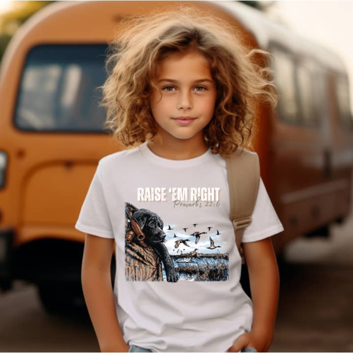 Raise Em Right Proverbs 22:6 Kids Hunting Black Lab Dog Tee for wholesale by AvaryMaeInspirations