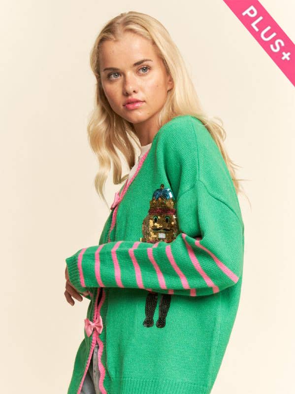 PLUS SEQUIN NUTCRACKER PATCH BOW SWEATER TOP for wholesale by Davi & Dani