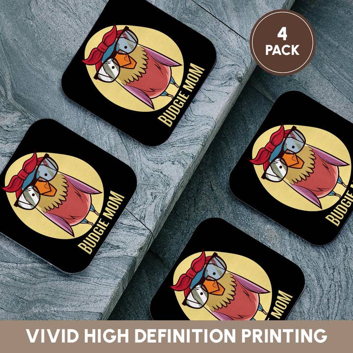3dRose - Wholesale Coasters - 3dRose, Illustration Art of Budgie Budgerigar Mom Mommy Mother, Coaster12