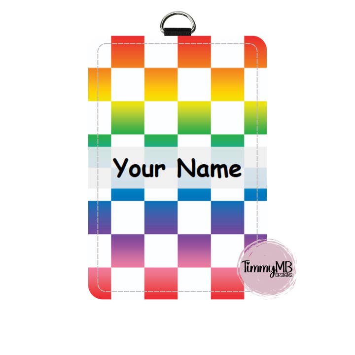 Axadrezado: Arco-íris ombré - Porta-crachá personalizado por atacado de TimmyMB Designs