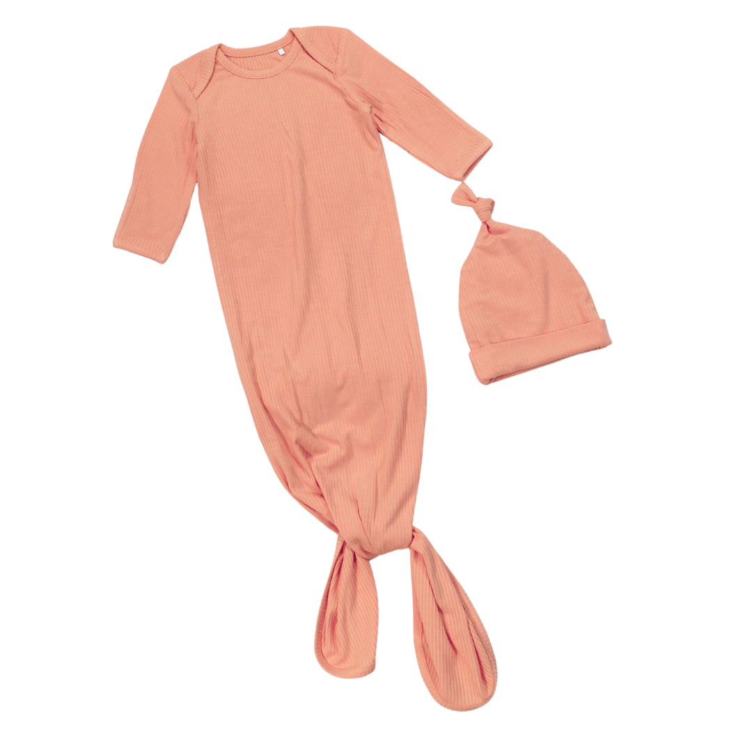 Blushing Pink Bamboo Baby Gown 2 Piece Set for wholesale on Faire1