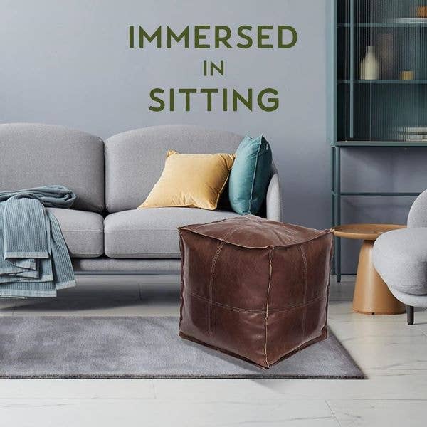 Leatherooze – Großhandel Pouf – 18 Zoll ungefüllter Pouf Ottoman aus Kunstleder Pouffe3