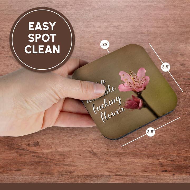3dRose - Wholesale Coasters - 3dRose, Im a delicate fucking flower on a photograph of a peach tree blossom., Coaster13